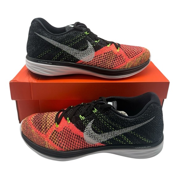 Nike FlyKnit Lunar3 Running Shoes‎ Mens Sz 9.5 Black White Hot Lava 698181-00 main image 11